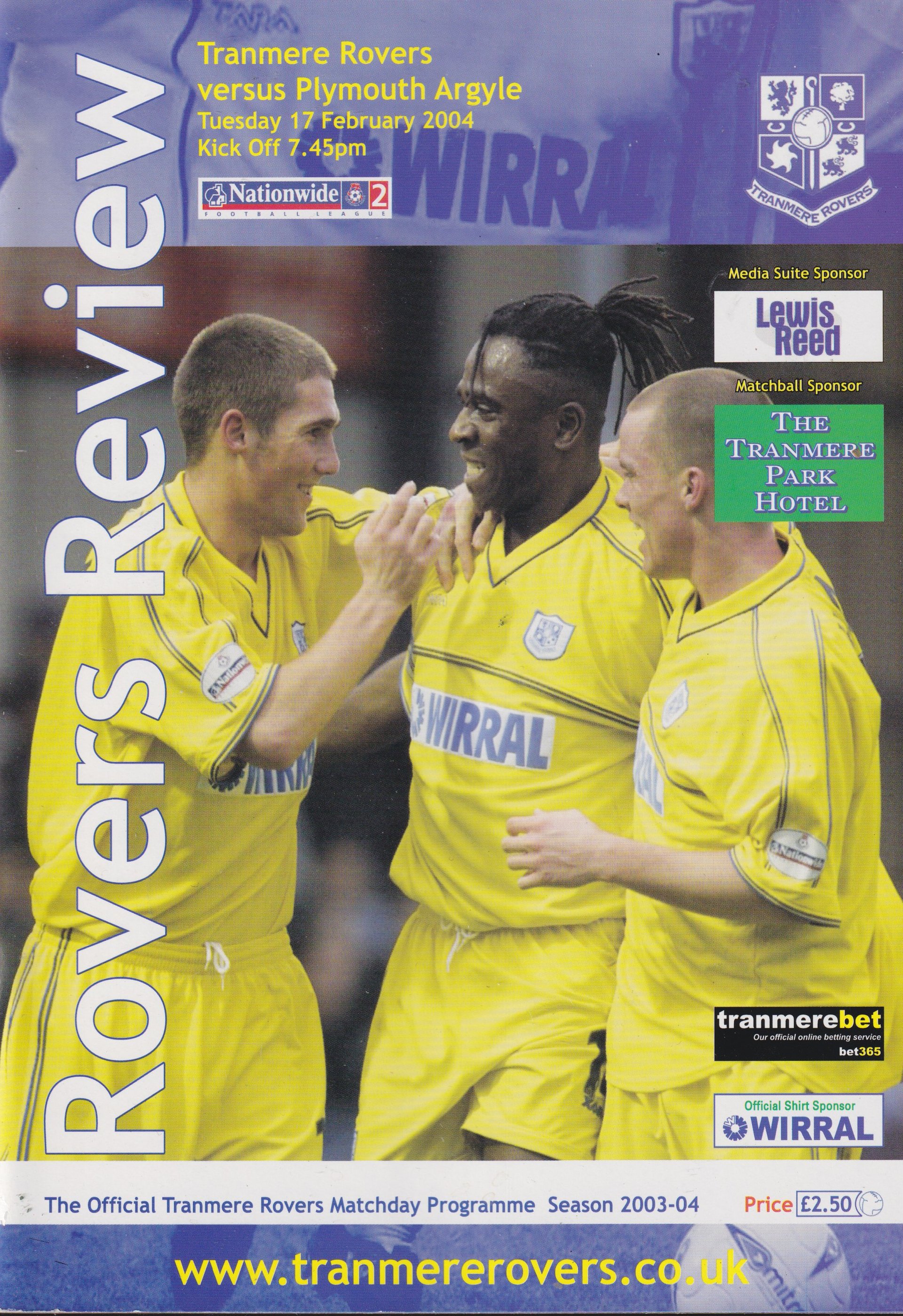 Tranmere Rovers v Plymouth Argyle match programme